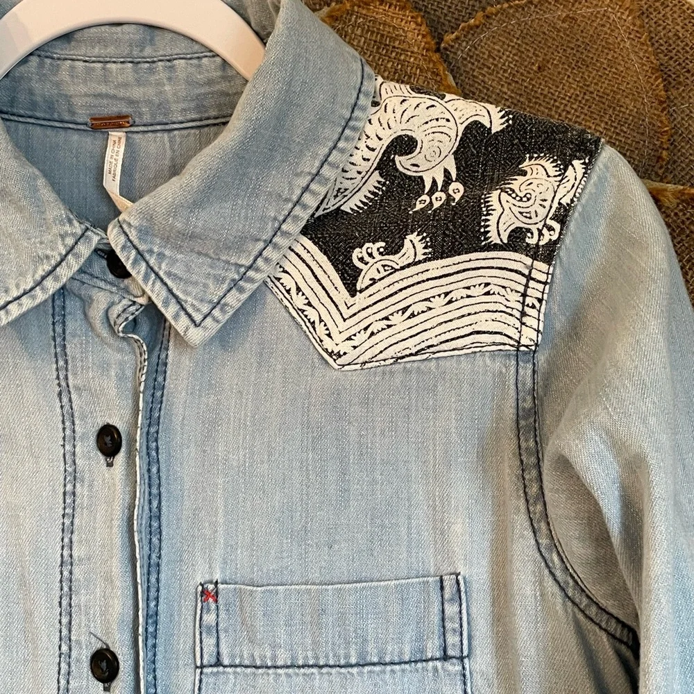 Free People Meet Me In Marta Chambray Denim Shirt - Picture 3 of 6